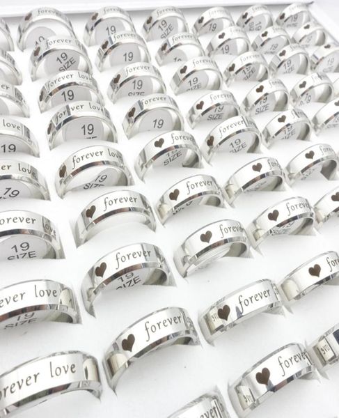 

whole 100pcslot stainless steel band rings for men women silver romantic forever love fashion jewelry couple gift engagement 4628310
