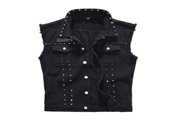 

men039s vests denim vest men punk rock rivet cowboy black jeans waistcoat 2208233389497, Black;white