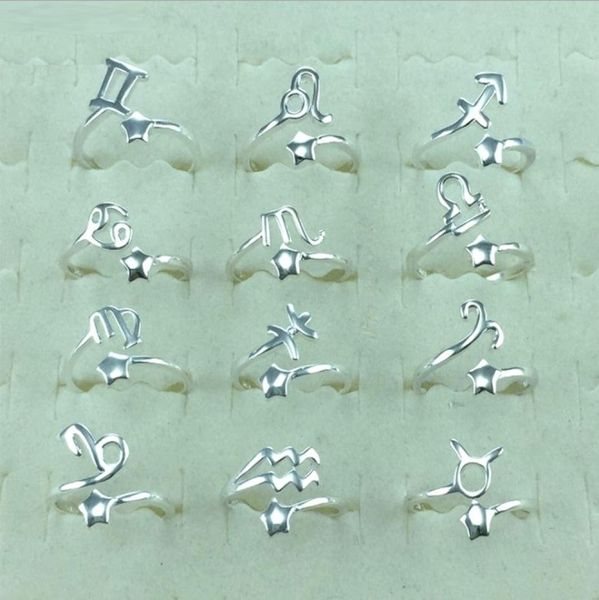 

fashion twelve 12 constellations s925 silver ring zodiac sign opening rings for women retro couple finger r ings2662723