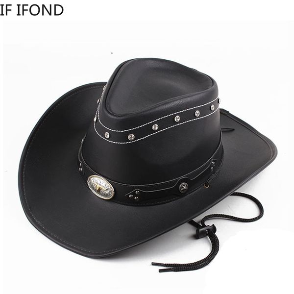 

wide brim hats bucket hats classic 100 leather western cowboy hat for men gentleman dad godfather caps panama cowgirl jazz sombrero hombre 2, Blue;gray