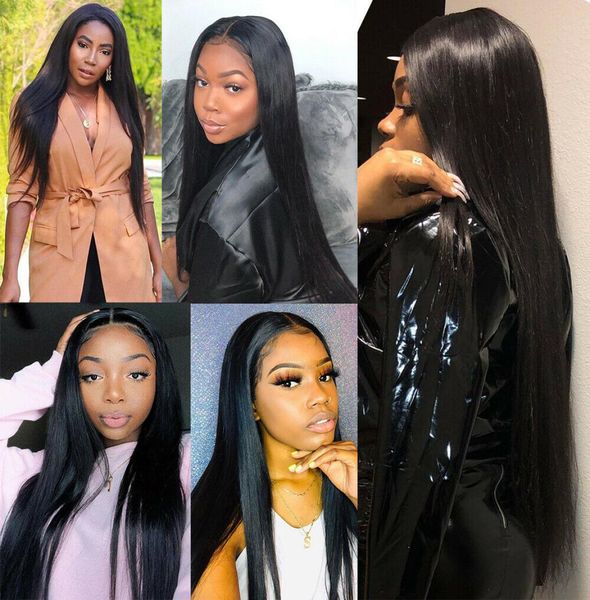 

hd transparent lace wigs pre plucked brazilian straight lace front human hair wigs for black women remy 180 density6360308, Black;brown