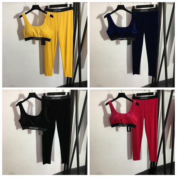 

luxury velour womens tracksuit sleeveless padded backless yoga outfits casual fashion womens sportswear271y, Black