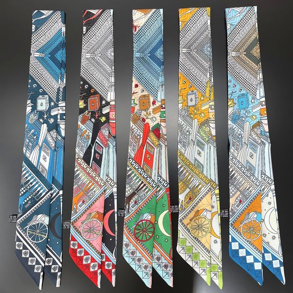 

artificial silk rare treasure silk scarf tied bag ribbon long thin narrow all-match artificial silk double-sided bevel small ribbon hair ban, Blue;gray