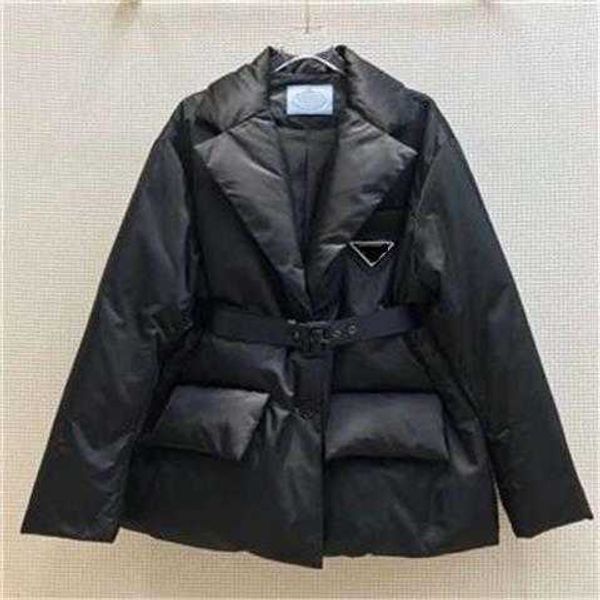 

designer hoodie down jacket women's quilted jacket autumn/winter new triangle label cotton coat suit lapel large pocket design waist sh, Black