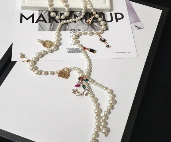 

long simulated pearl necklace for women no5 pendant long necklace trendy design style pearl tassel6227309, Golden;silver