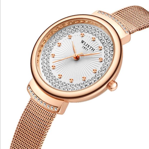 

wlisth brand watch crystal diamond starts outstanding quartz womens watch comfortable mesh band wear resistant shining ladies watc232q, Slivery;brown