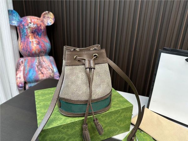 

designer fashion drawstring bags luxury mini bucket bag shoulder bag portable women's leather bag detachable shoulder strap