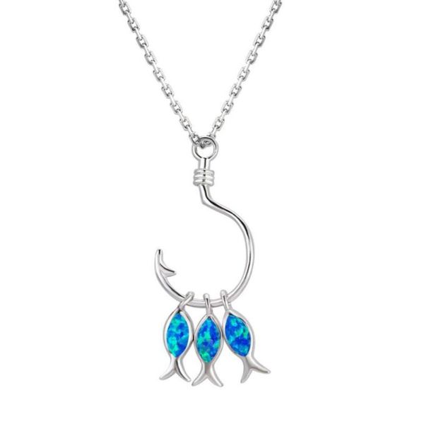 

pendant necklaces blue fire opal three fish hook necklace for gift6862084, Silver
