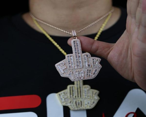 

chains hip hop men necklace with rose gold color plated big large hand pendant 5a cz paved long rope chain for boy9984771, Silver