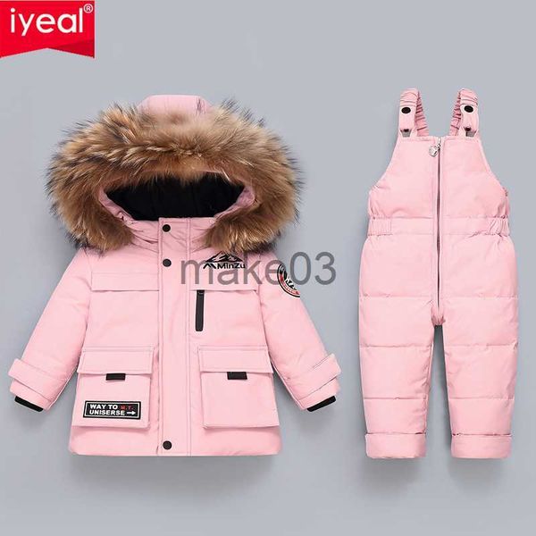 

down coat iyeal baby boy girl parka real fur snowsuits children clothing set toddler thick warm overalls 2023 winter down jacket jumpsuit j2, Blue;gray