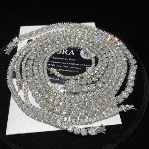 

925 sterling silver vvs moissanite diamond iced out chain diamond necklace chains for women men necklace moissanite tennis chain