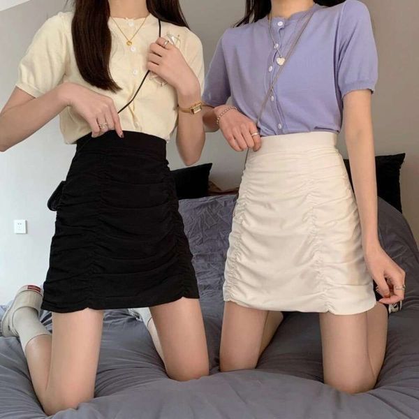 

folded short skirt for women summer girls butt covering ins pure color wholesale, Black