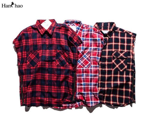 

whole plaid shirts men sleeveless 2017 streetwear flannel side zipper mens shirt hip hop shirts for men3553037, White;black