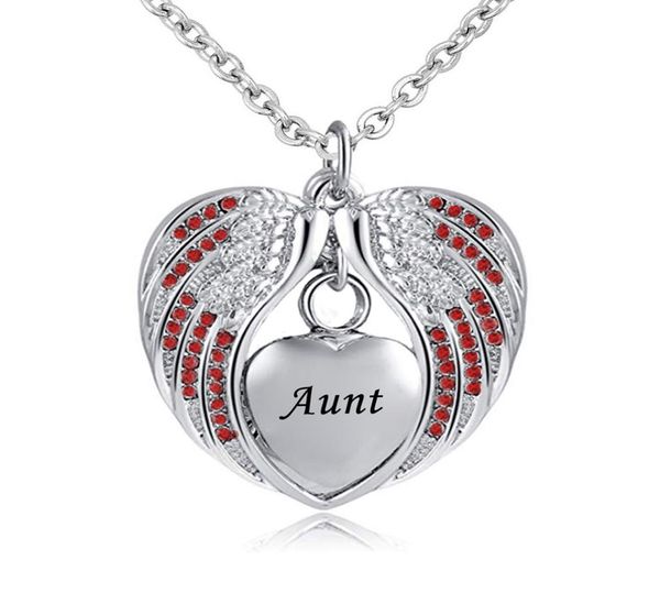 

aunt angel wing urn necklace for ashes cremation memorial stainless steel heart keepsake birthstone crystal pendant necklace jewel3362263, Silver