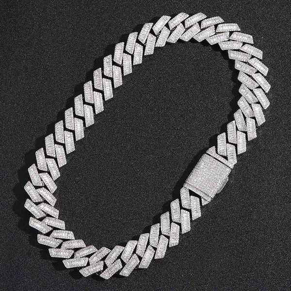 

fashion customized chain gold plated sterling silver single row baguette vvs moissanite diamond cuban chain link for hiphop life