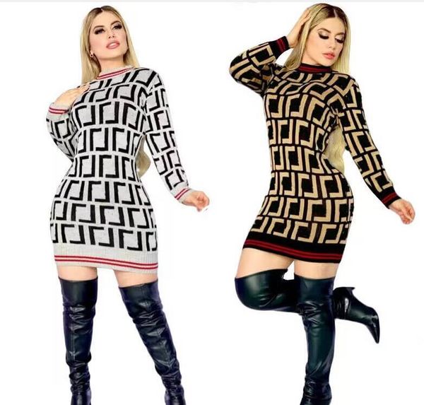 

womens sweater designer cardigan pullover hip wrapped knitted sweaters dress lady f letter print stripe patchwork knitwear warm clothes, White;black