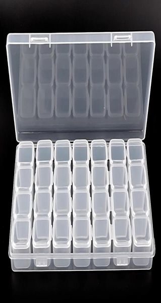 

28 slots transparent plastic nail art storage box display case organizer holder for rhinestone beads cosmetic jewelry decoration5592502