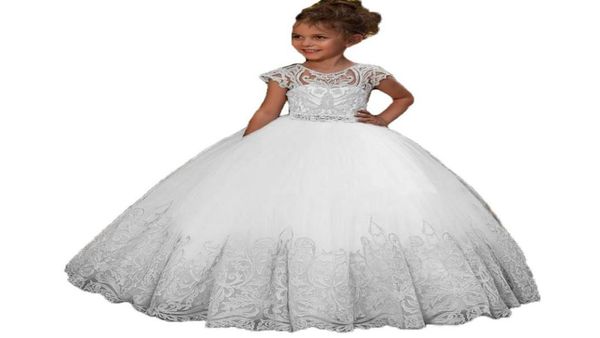 

2020 holy lace tulle princess flower girl dresses floor length capped sleeve pageant ball gowns birthday party dresses6146585, White;blue