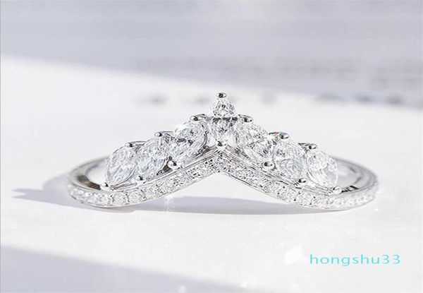

size 610 luxury jewelry real 925 sterling silver crown ring full marquise cut white z cz diamond moissanite women wedding ban9161368