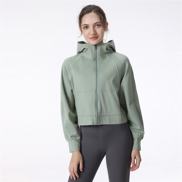 

ll women yoga jacket hooded long sleeves outfit solid color back zipper gym jackets shaping waist tight fitness jogger outfit spor181h