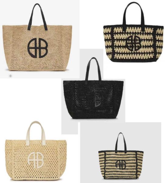 

23ss anines bings outdoor designer large capacity tote bag fashion classic woven seaweed handmade bag women shopping satchel tote bags shoul