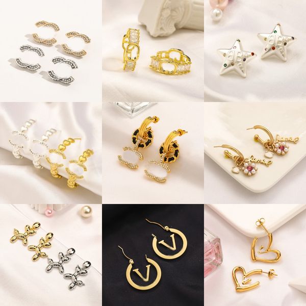 

various vintage stud earrings luxury designer earring letters jewelry women 18k plated crystal rhinestone diamond valentine wedding gifts, Golden;silver