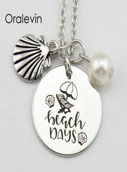 

beach days inspirational hand stamped engraved custom pendant necklace for women nice gift jewelry18inch22mm10pcslot92427327056337, Silver