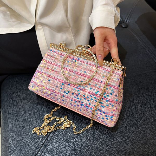 

evening bags designer women pink sequin clip shell chain shoulder wedding party clutch handbags and purses bling crystal messenger 230823