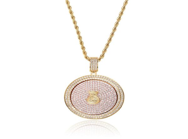 

gold silver mens designer necklace hip hop stainless steel jewelry zircon iced out chain rotating disc pendant necklaces punk men3913721
