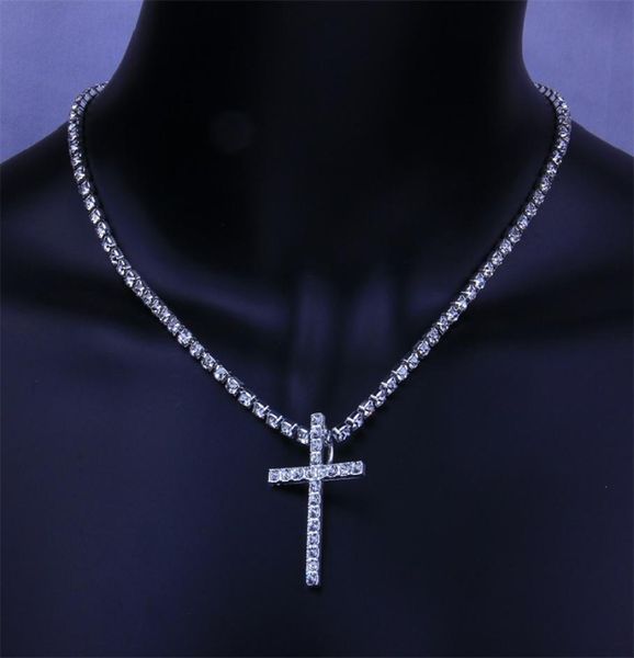 

new iced out cross necklaces cubic zircon tennis chains mens hip hop jewelry women fashion gold silver cz pendant party choker nec3662639