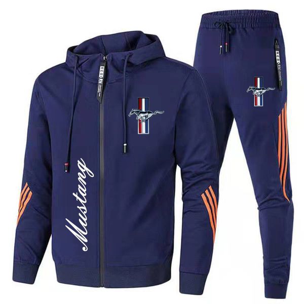

men's tracksuits sportswear ford mustang car printed hooded sweatshirttrousers casual fit running fitness 2pk 230822, Gray
