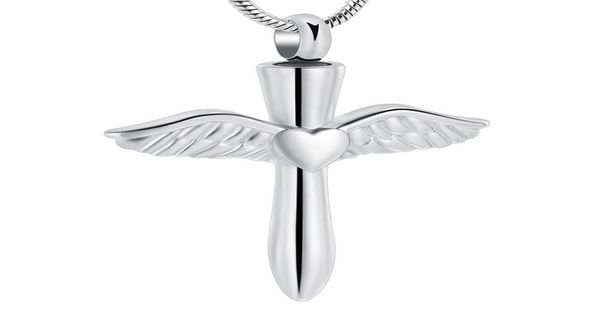 

ijd12240 stainless steel angel wings heart cross cremation jewelry pendant for pethuman memorial ash keepsake necklace1193396, Silver