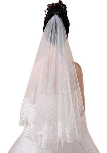 

women 150cm bridal short wedding veil white one layer lace flower edge appliques7056326, Black