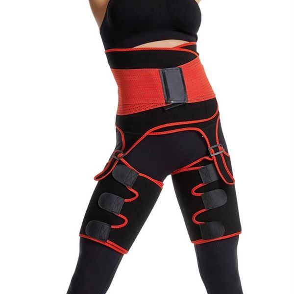 

2 in 1 waist trainer and thigh trimmer double compression belt leg support sweat sauna effect267i, Black;gray