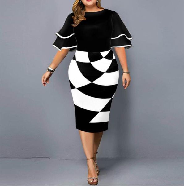 

plus size dresses summer short sleeve women dress fashion oneck elegant ladies maxi vintage patchwork printed female slim dresspl2737759, Black