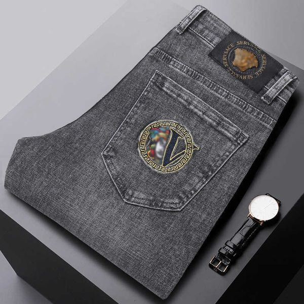 

2021 autumn/winter new men's jeans korean version slim fit casual embroidery youth denim pants, Blue