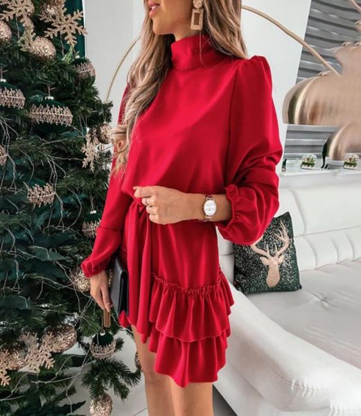 

casual dresses turtleneck spring woman dress fashion ruffles long sleeve mini aline for women 2022 elegant office ladies4933547, Black;gray