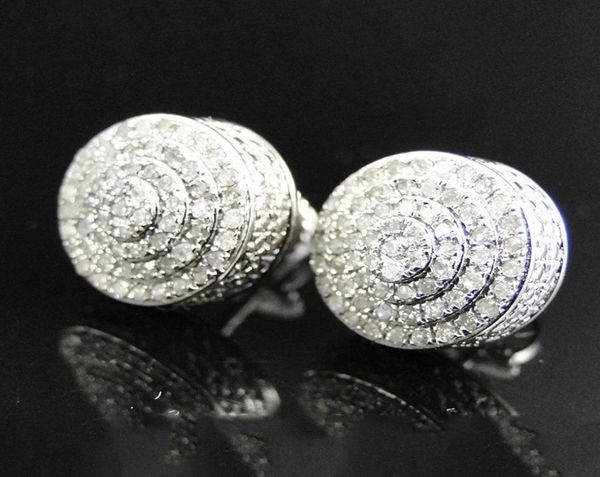 

hip hop earrings for men white gold plated bling iced out cz round stud earrings with screw back jewelry6855333, Golden;silver