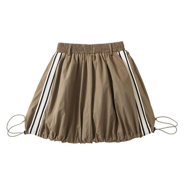 

drawstring side striped short skirt female summer elastic waist black flower bud japanese work sports