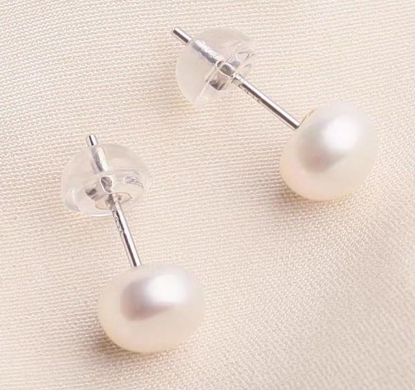 

pearl stud earrings natural freshwater pearl earrings 6mm desig for women girl party wedding jewelry gift2428915, Golden;silver