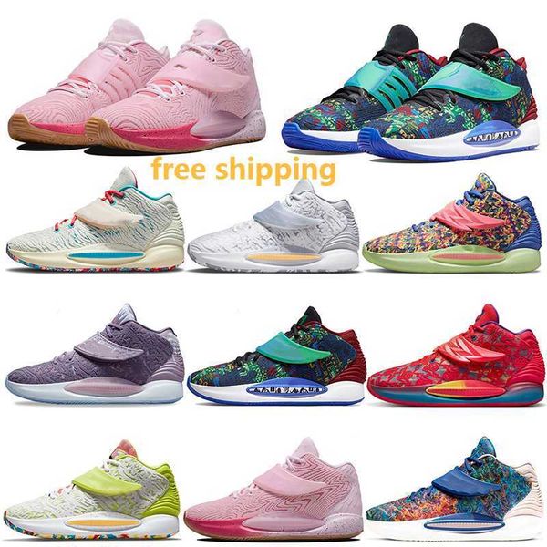 

basketball shoes kd14 trainers sport sneakers multi-color blue breast cancer noctilucent aunt pearl men durant kd 14 14s jumpman 9 mens