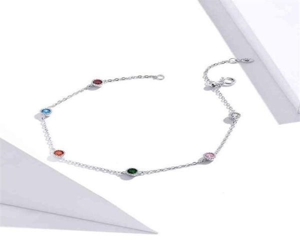

21 5cm anklet 925 sterling silver romantic small round zircon charm anklet for women s925 ankle bracelet adjustable length 21101826985827, Red;blue