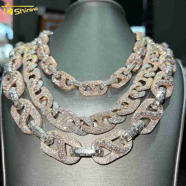 

crazy design bussdown custom 15mm 18mm 20mm vvs moissanite chain hip hop baguette moissanite cuban link chain, Silver