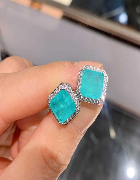 

retro sterling silver 925 natural stone emerald paraiba tourmaline turquoise earrings for women stud ear fine jewelry whole 217624030, Golden;silver