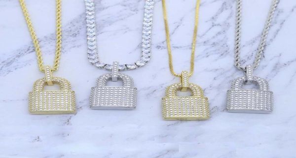 

cz lock pendant necklace 4mm tennis chain bling cubic zircon charm choker for men women hip hop jewelry2633758, Silver