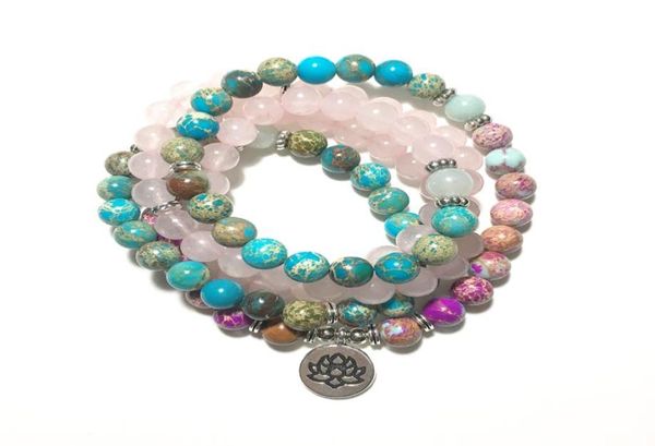 

sn1530 new design womens 108 mala yoga bracelet pink crystal natural jasper mala beads bracelet lotus energy yoga jewelry1369685, Black
