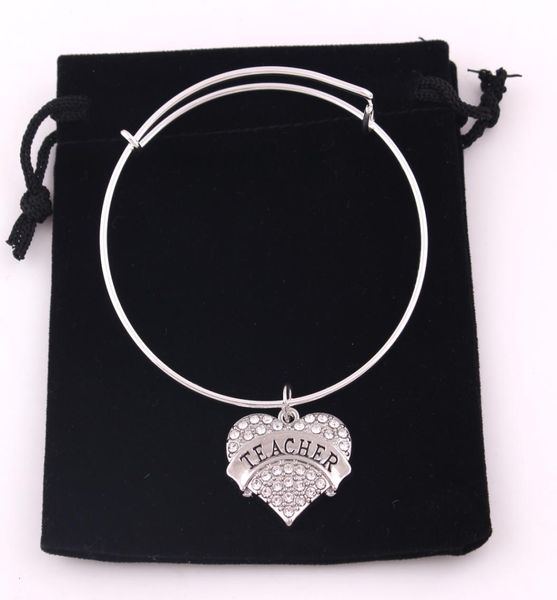 

tx0010 factory direct s heart shape colorful crystal adjustable bracelet teacher dance niece letter charm bangles european lad5970486, Golden;silver