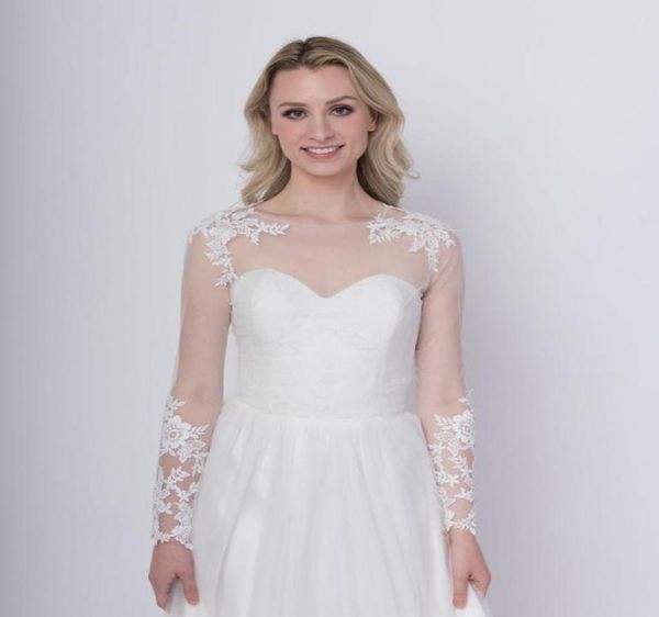 

elegant white lace long sleeves wedding bolero wrap appliques custom made bridal jacket cape jewel neck4792485