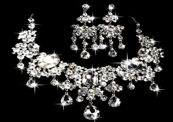 

bridal necklace earrings two pieces of water drill flowers new jewelry wedding jewelry6306596, Silver