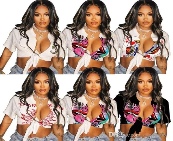 

2022 womens designer tshirt letter graffiti print navel strap cardigan tshirt1049143, White